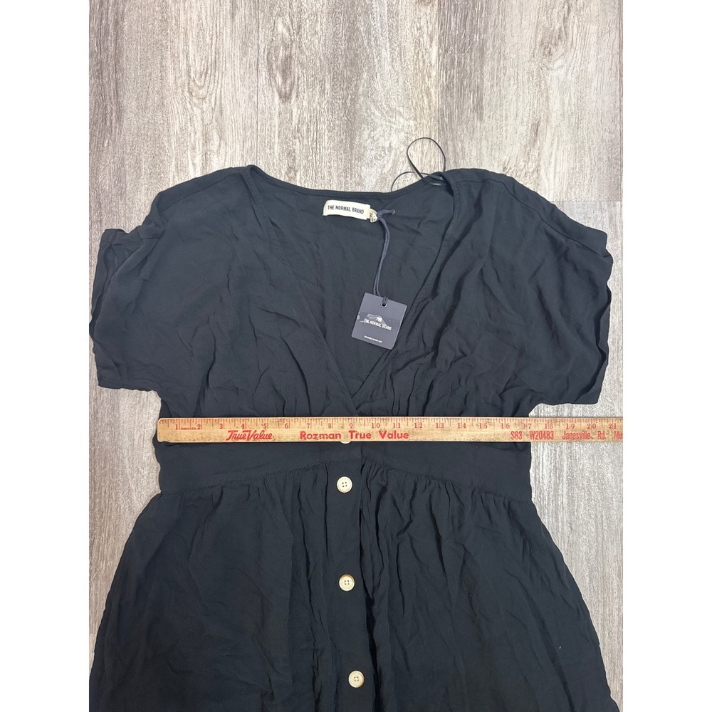 The Normal Brand Deep V Button Through Dress Womens XL Black Viscose Pockets - Picture 6 of 7